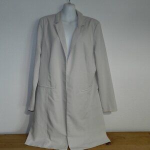 Zara longline solid color notch lapel lined blazer jacket in ivory